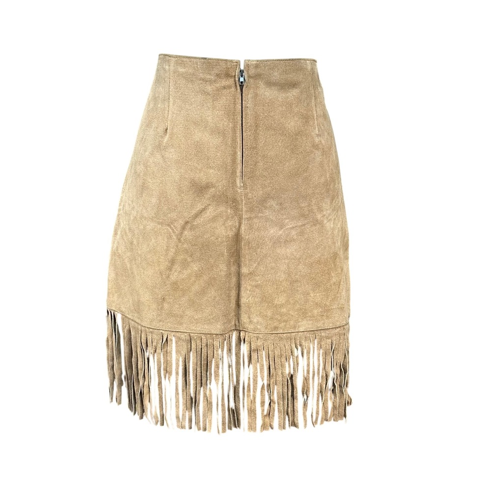 Passport Womens Tan Brown Genuine Suede Leather Fringe Mini Skirt Size 11 - Picture 3 of 7